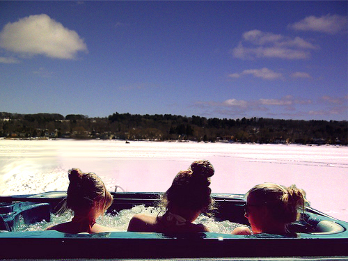 Girls weekend enjoying a hot tub overlooking Georgian Bay!